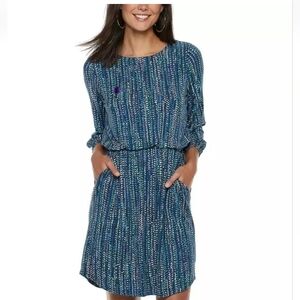 Apt. 9 Blue Silver Casual Sundress with Bishop Sleeves